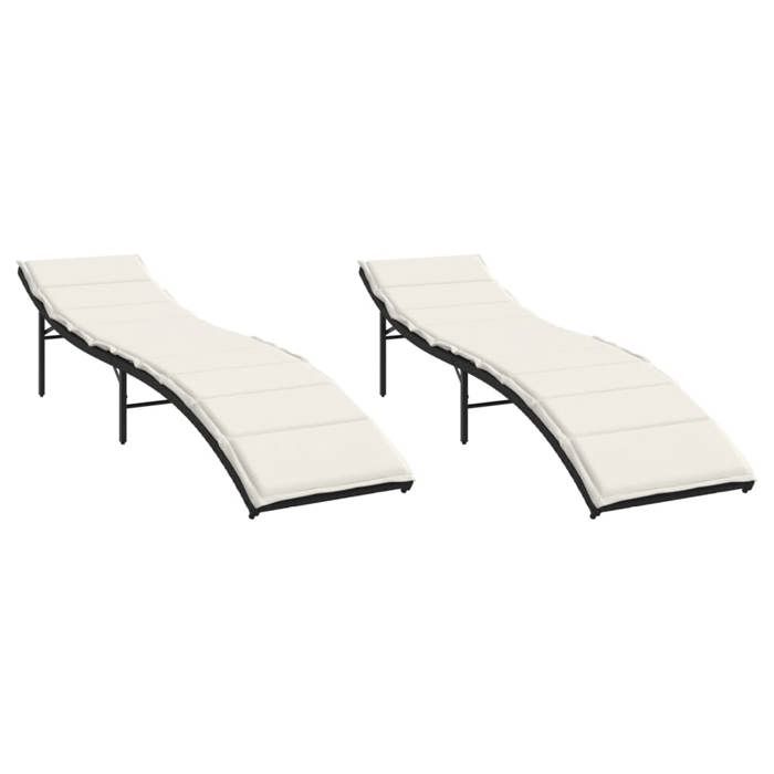 VidaXL Chaises longues lot de 2 avec coussins noir résine tressée, lit de bronzage, chaise longue inclinable, lit de jour 3277301