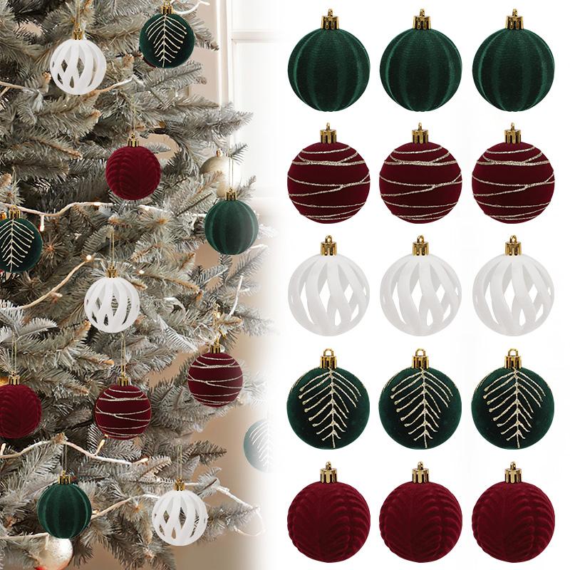 30Pcs 6cm Christmas Ball Ornaments Velvet Red Gree White Balls Xmas Tree Hanging Pendants 2025 Christmas Decoration For Home