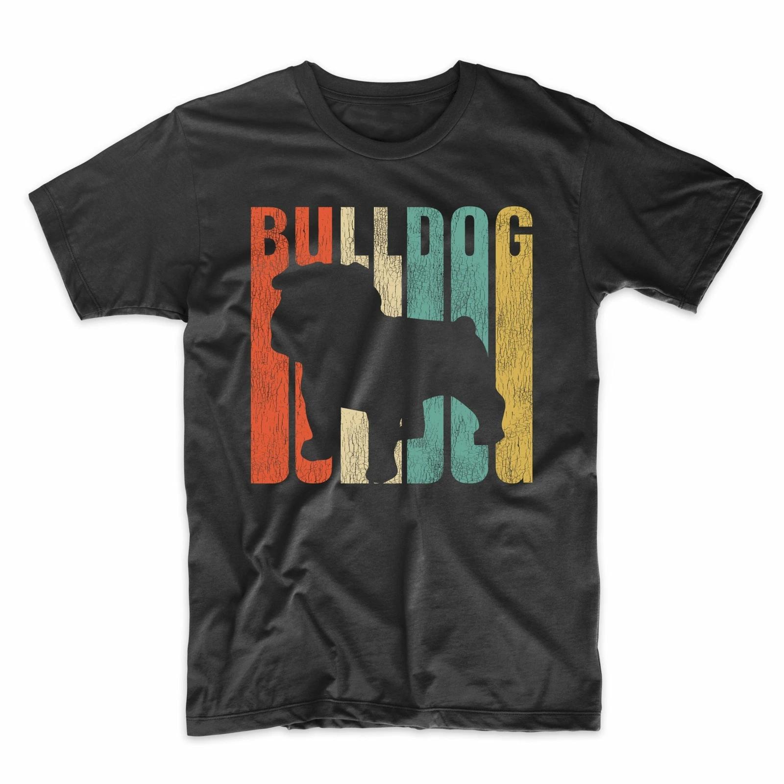 Retro 1970 s Style English Bulldog Dog Silhouette Cracked Distressed T-Shirt 4XL