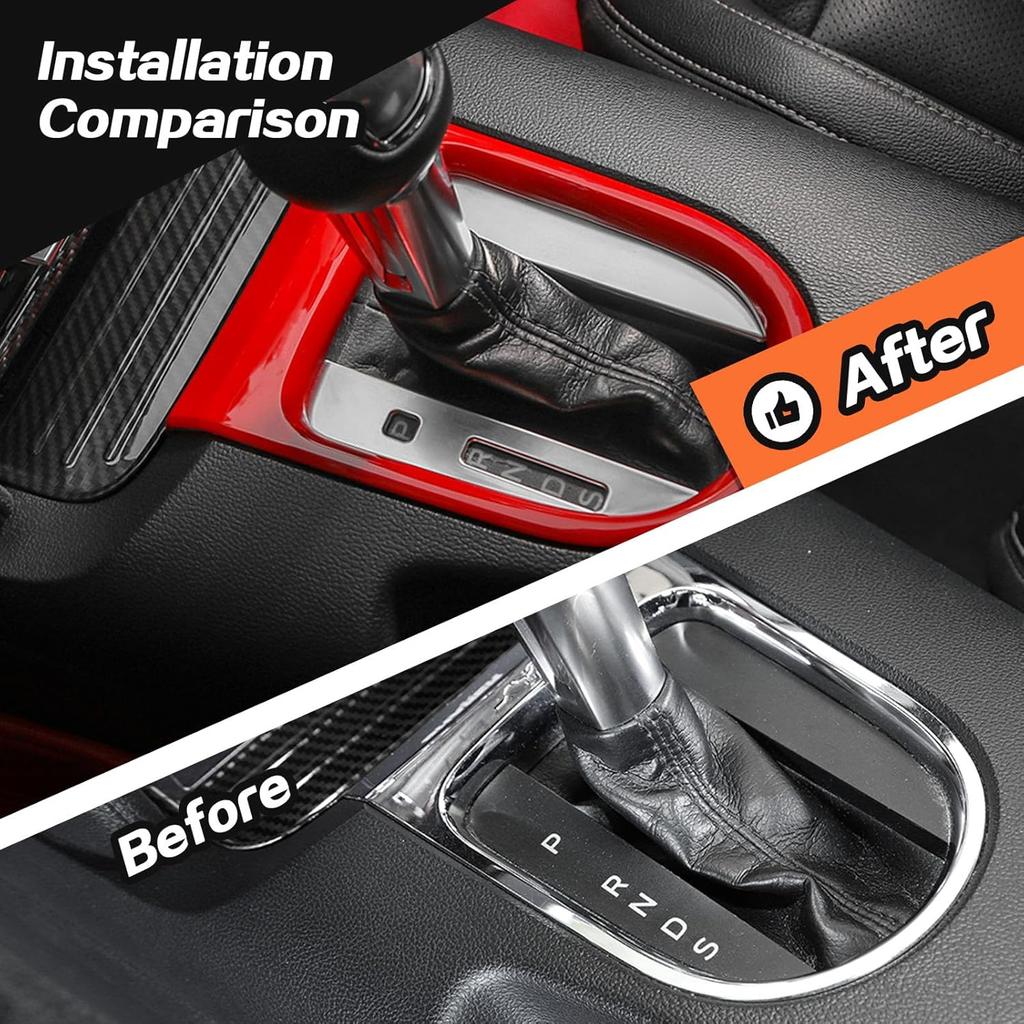JeCar for Mustang Red Interior Gear Shift Panel Cover Trim Fit for Ford Mustang 2015-2023