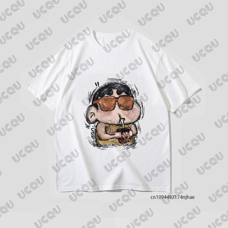 MINISO Cute Cartoon Crayon Shin-chan Print T-shirt For Men Summer Cotton Short Sleeve O-neck Tees Casual Fashion Oversized Tops