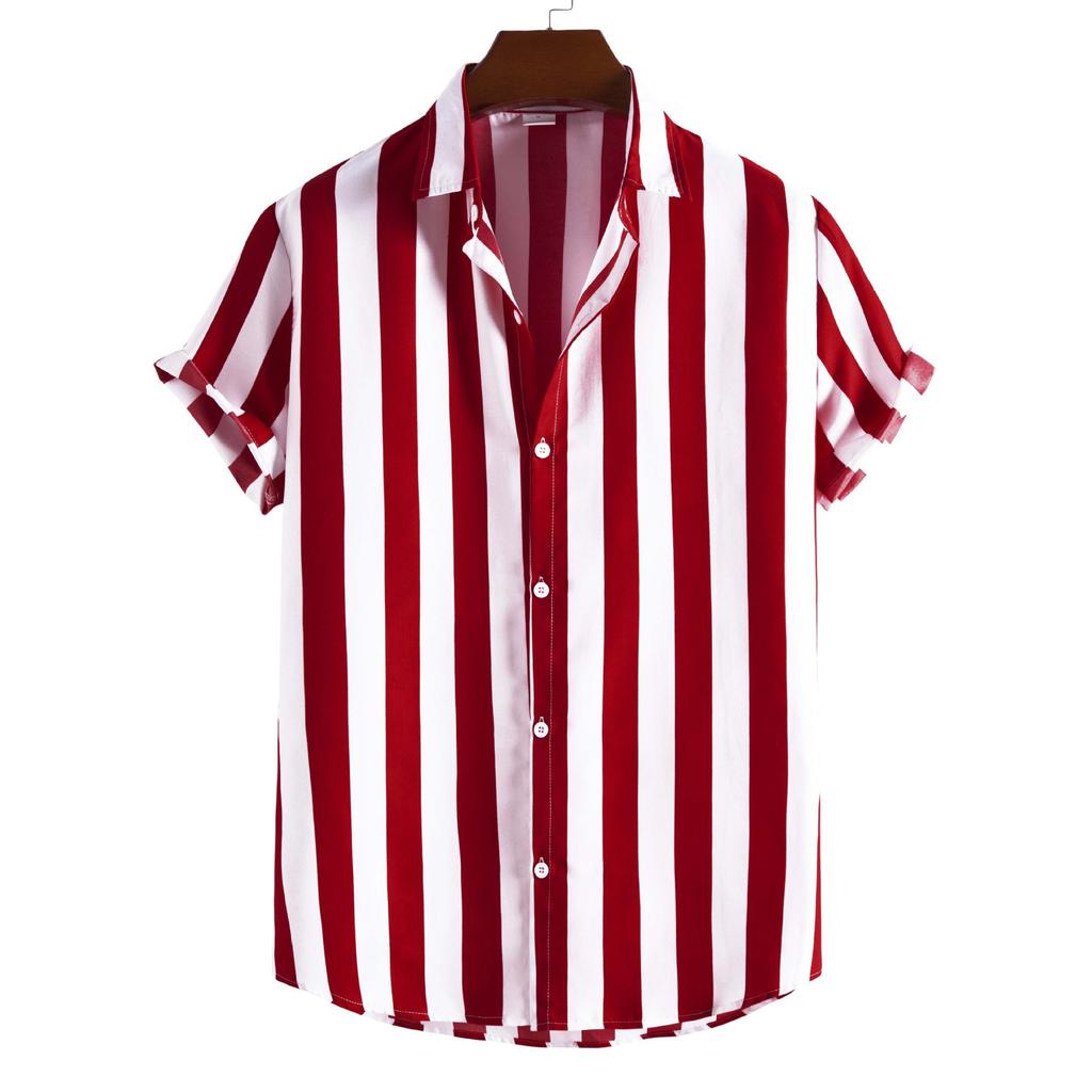 Camicia a righe a maniche corte, elegante e comoda, ottima per l'abbigliamento casual quotidiano.