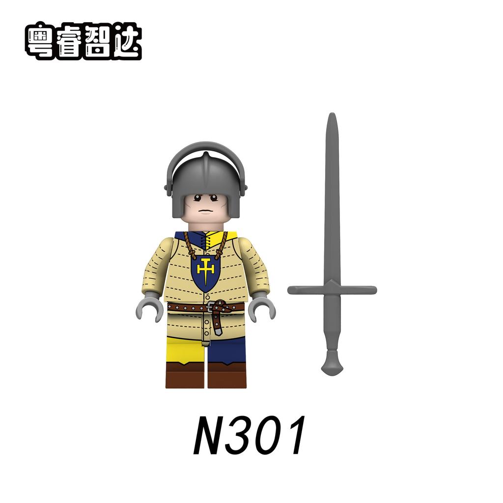 N301-308 War Of The Roses Medieval Soldier Soldier With Weapon Assembly Building Block Doll Toy Bag