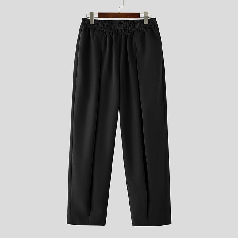 INCERUN Men Casual Elastic Waist Plain Long Pants Trousers S чёрный