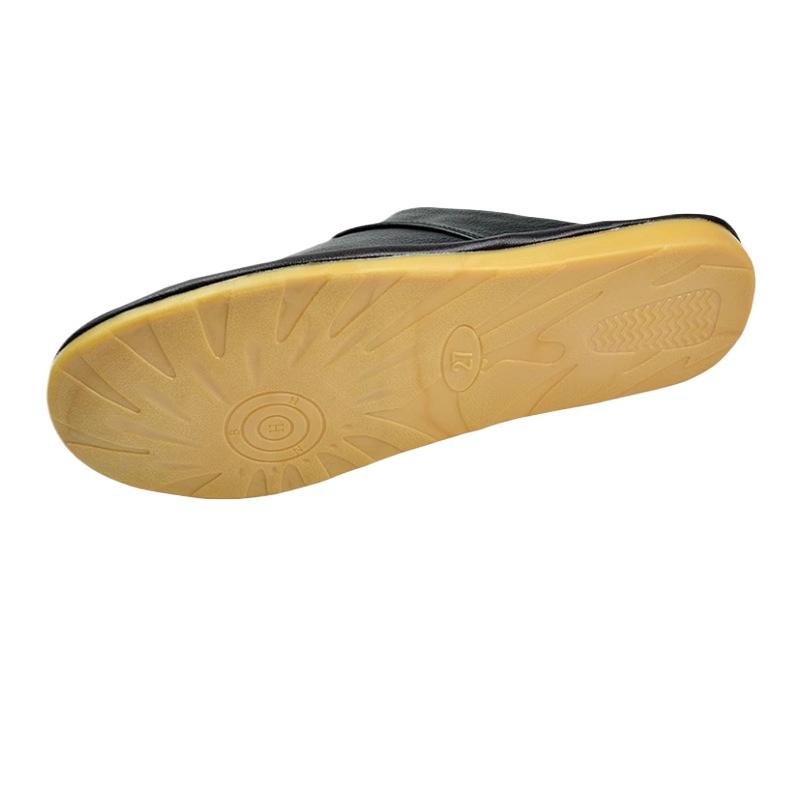 Men's Luxury Cow Split Leather Handmade Men Home Slippers Spring Slip On Soft Comfortable Black Brown Bedroom Indoor Flat Shoes