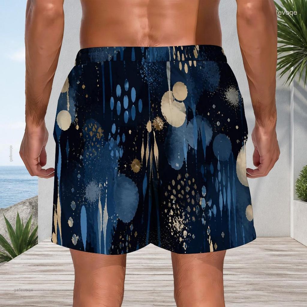 Men Plus Size Tie Dye Printed Beach Shorts Drawstring Waist Side Pockets Straight Leg