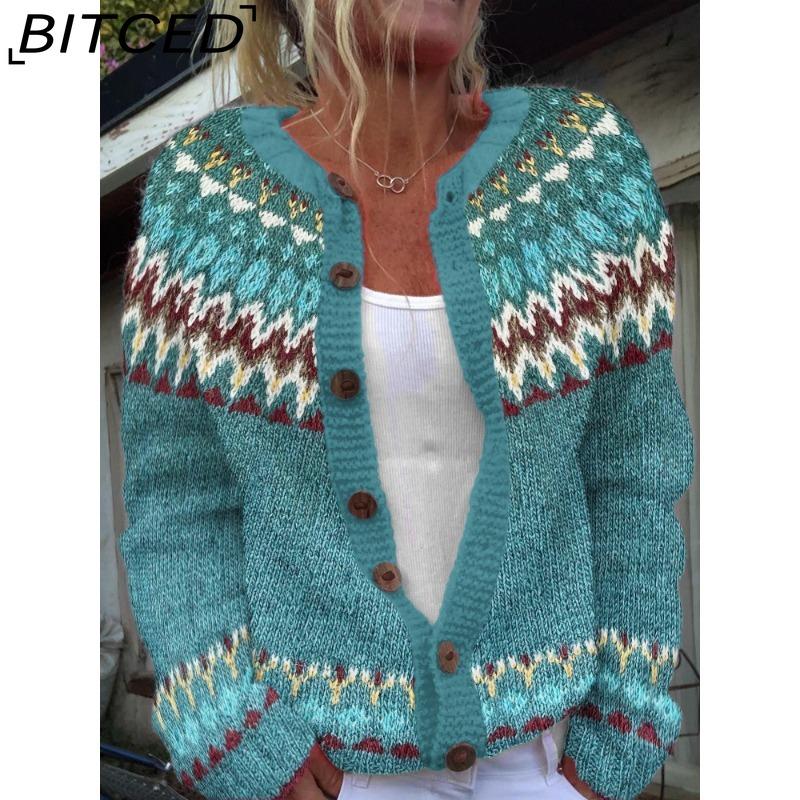 BITCED Women's Cardigan Sweater - Color-Blocked Oversized Knit Top