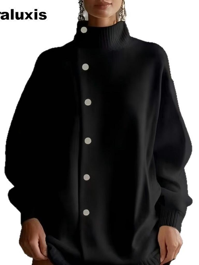 Nouveau Cardigan Long Tricoté à Col Haut pour Femmes Mode Automne Hiver Tendance Réduisant l'Âge Lâche Vêtement d'Extérieur