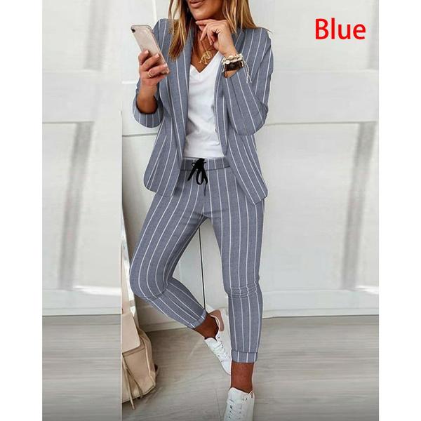 Women Elegant Long Sleeve Blazer Sets Lapel Neck Blazer Coat & Drawstring Pants Set Two Piece Outfits for Women