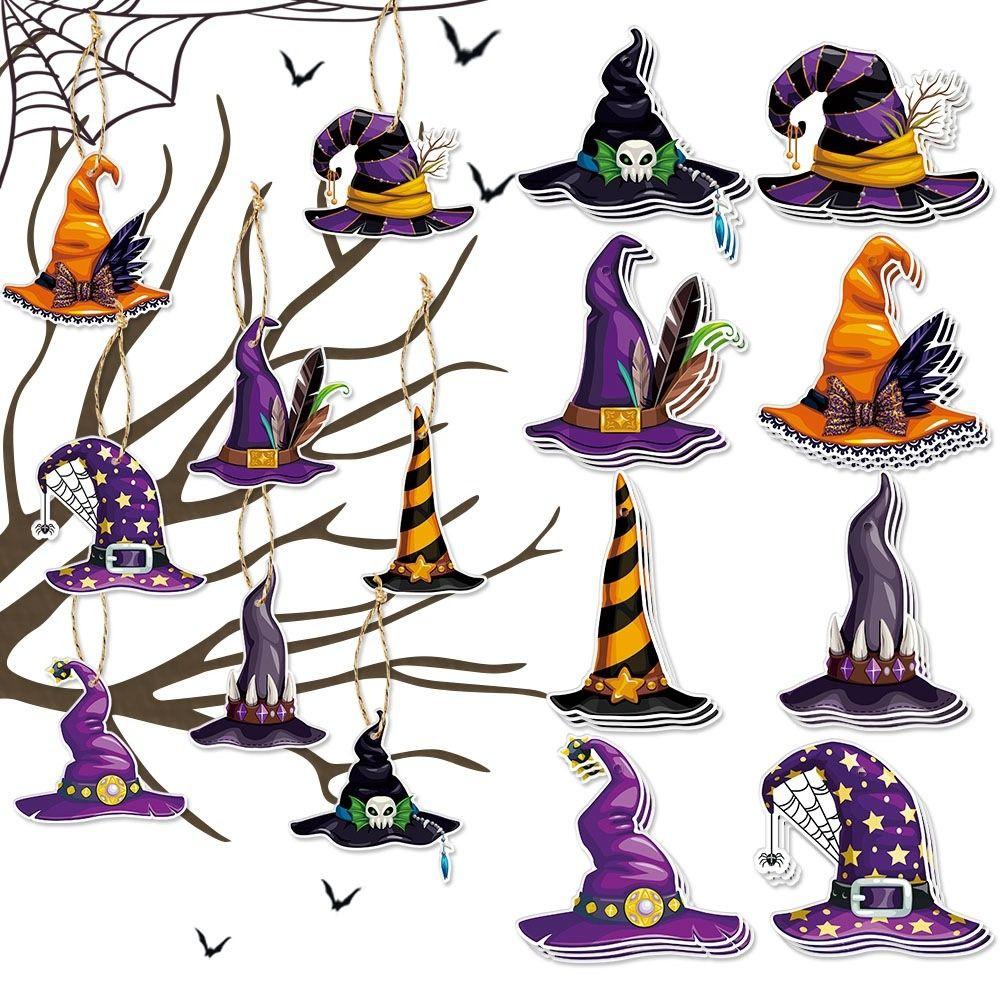 8 Stück Papier Hexenhut Hängende Dekoration Halloween Hängeetikett für Zuhause