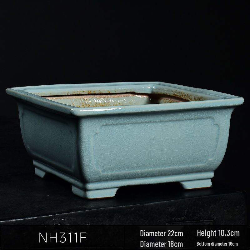 Ceramic Square Bonsai Flower Pot - Large High-Angle, Creative Chinese Style for Green Plants and Orchids