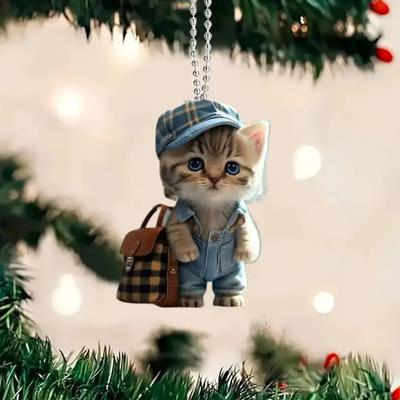 Acryl-Anhänger, Cartoon-Katze, Hängeornament mit Umhängeband, einfach aufzuhängen, Weihnachtsbaum-Anhänger, vielseitige Dekoration