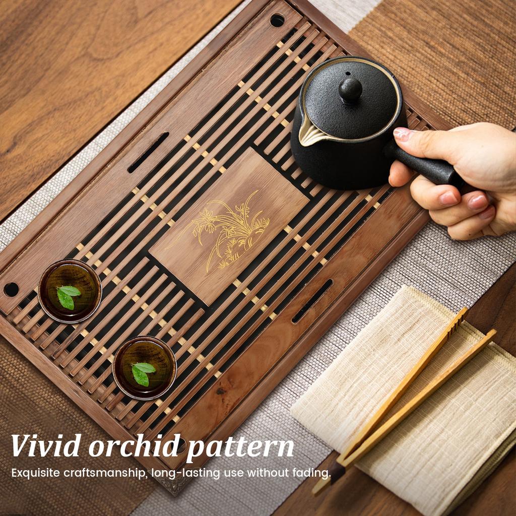 Wood Tea Tray Exquisite Kung Fu Tea Tray Vintage Chinese Tea Serving Tray 17 Inch Chinese Tea Table with Water Storage Drainage
