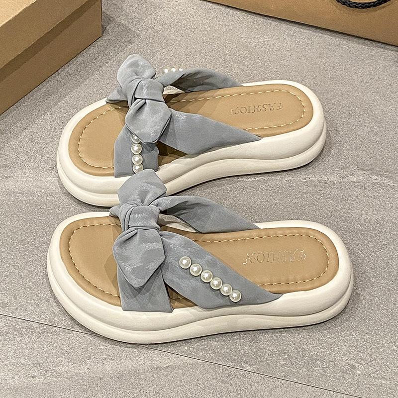 French style with skirt cool slippers women's summer wear 2025 new pearl pleated thick-soled Roman half slippers