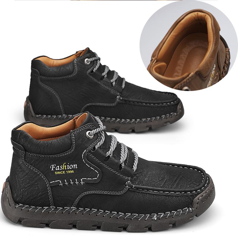 

Мужские кожаные ботинки ручной работы, удобные ботильоны для мужчин, повседневная обувь, обувь для инструментов большого размера 38 чёрный