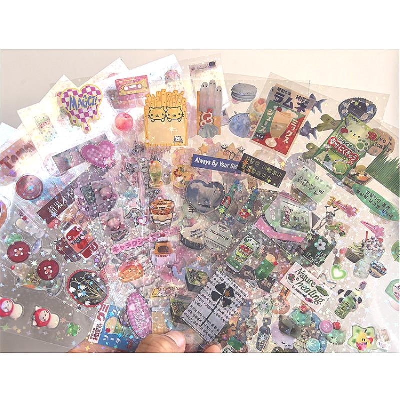 9pcs Glitter Flash Y2K Sticker Cute Toploder Journaling Decor Sticker for Phone Camera Laser Kawaii Stickers Gift