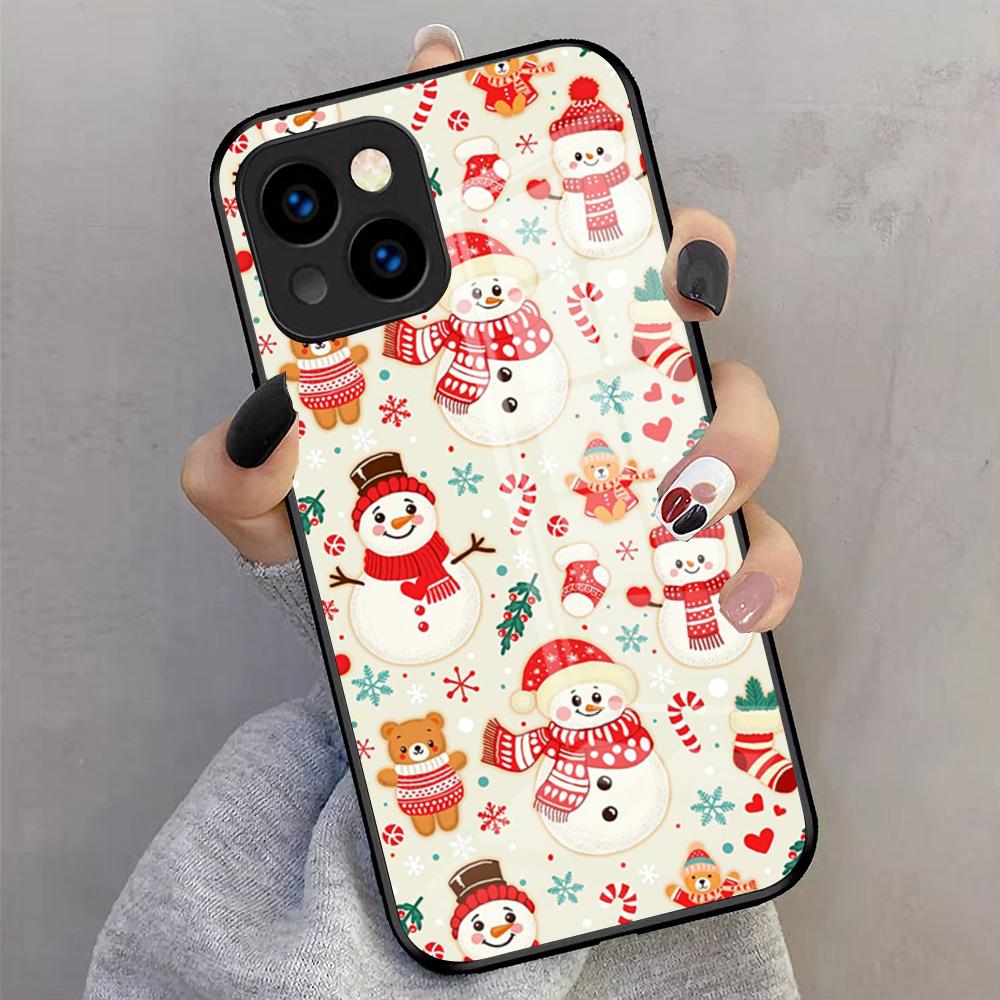 Christmas Santa Claus Snowman Phone Case For IPhone 17 Pro Max 16 15 14 Pro Max 13 11 X Xs Xr 8 7Plus Glass Cover