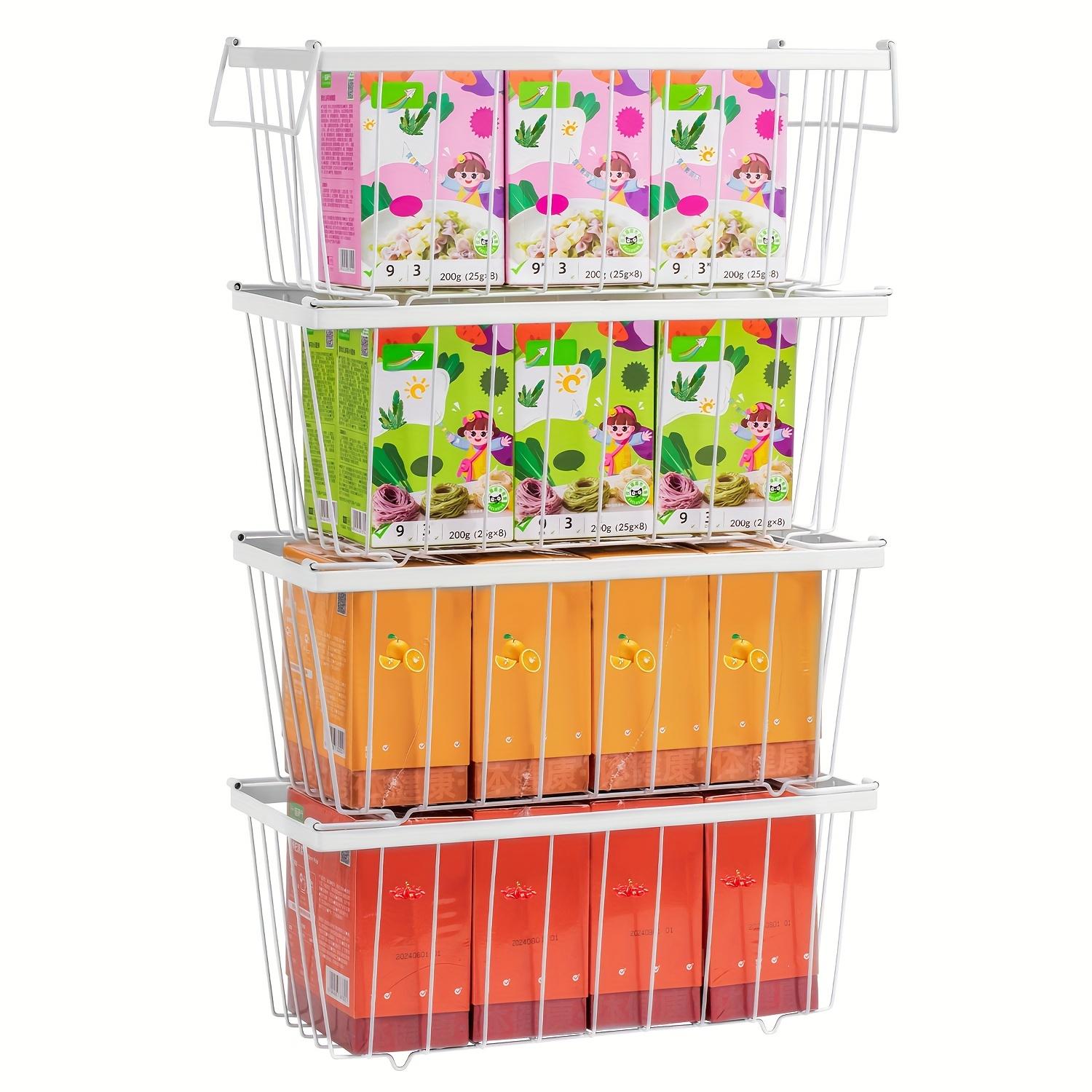 

4-Pack Heavy-Duty Metal Freezer Organizer Bins with Side Handles, Stackable Wire Baskets for 7 Cu.FT Chest Freezer, Black XL