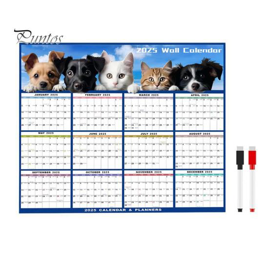 

Календарь 2025 года стираемый, большой, стираемый влажным и сухим способом, ламинированный, 12-месячный, ежегодный, настенный, вертикальный/горизонтальный, настенный календарь синий