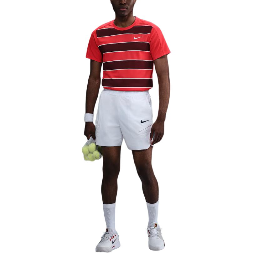 Nike Dri-FIT ADVCourt Slam Short Sleeve Tennis Shirt Comfortable Versatile Striped Men Tops Light-Red Dark-Red White FZ6935-696