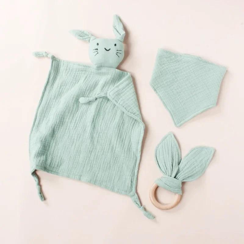 3 stuks Collectie Katoen Muslin Baby Slab Stuffed Konijn Pop Pasgeboren Troostdoek Veiligheidsdeken Baby Slaap Knuffeldoekje Bijtring