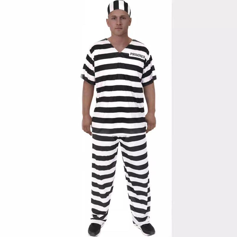 Halloween Adult Prison Uniform Prisoner Uniform Masquerade Party Children Orange Prison Uniform Black and White Striped Prisoner Uniform