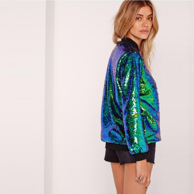 Women's Plus Size Sequin Baseball Jacket - Loose Fit, European & American Style, Autumn Fashion