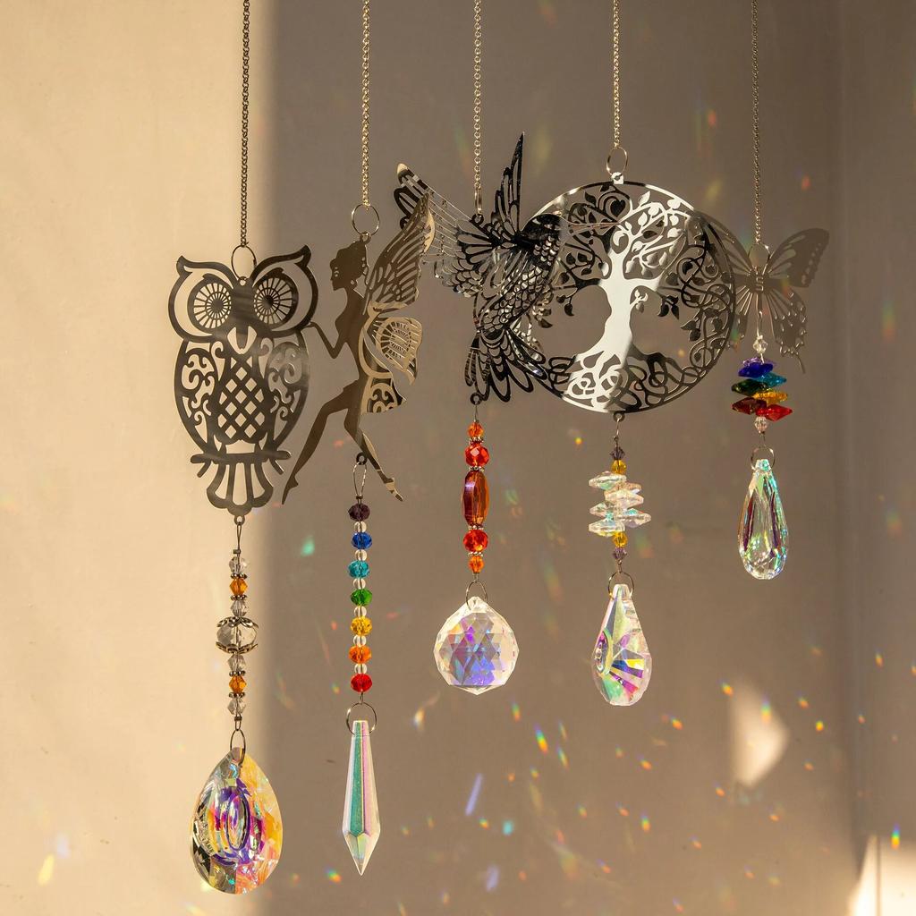 Crystal Sun Catcher Prisms Rainbow Chaser Window Wind Chime Tree of Life Home Car Decor Art Hanging Pendant