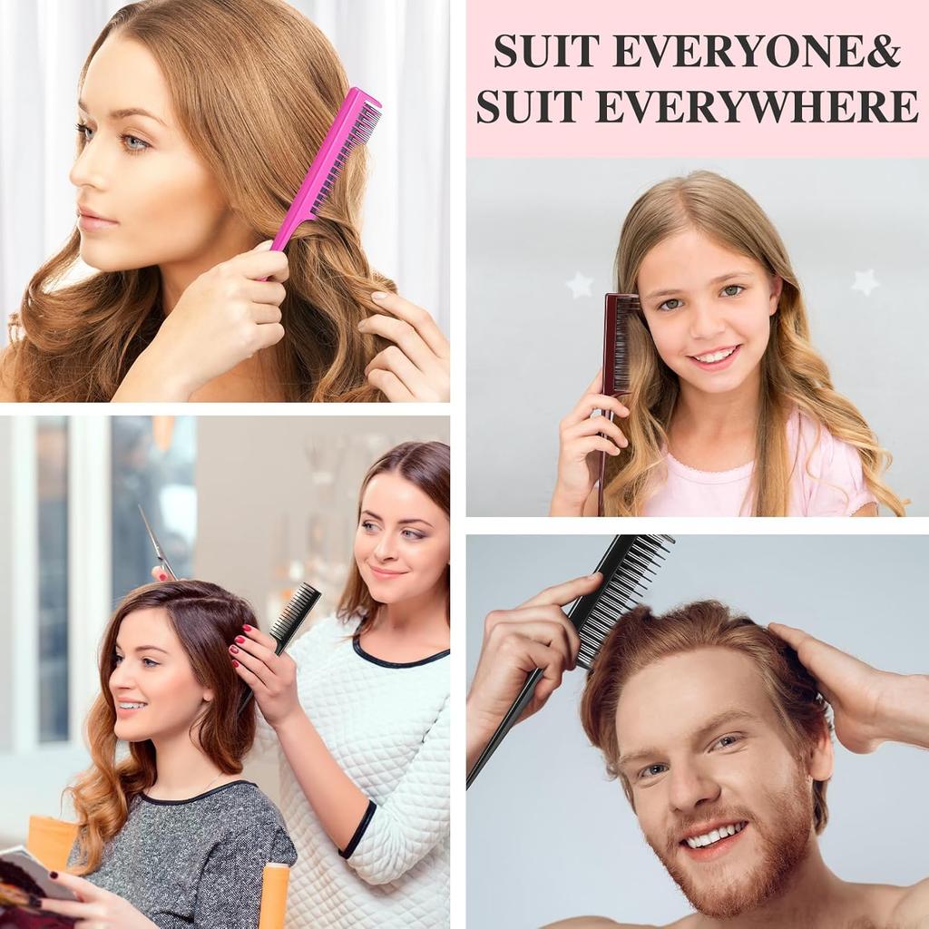 Leinuosen 3 Pcs Triple Teasing Comb for Women Plastic Rat Tail Comb Heat Resistant Pintail Tease Layer Tool for Thick Fine Hair Styling Backcombing