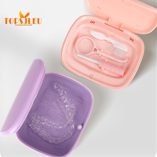 Étui de retenue à Double couche avec outil de retrait de miroir-boîte de rangement pratique pour prothèses dentaires, aligneurs et appareils orthodontiques