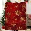 Soft, Warm Flannel Cozy Vintage Christmas Blanket with Golden Snowflakes - Perfect for Naps, Camping, Travel & Home Decor - Idea
