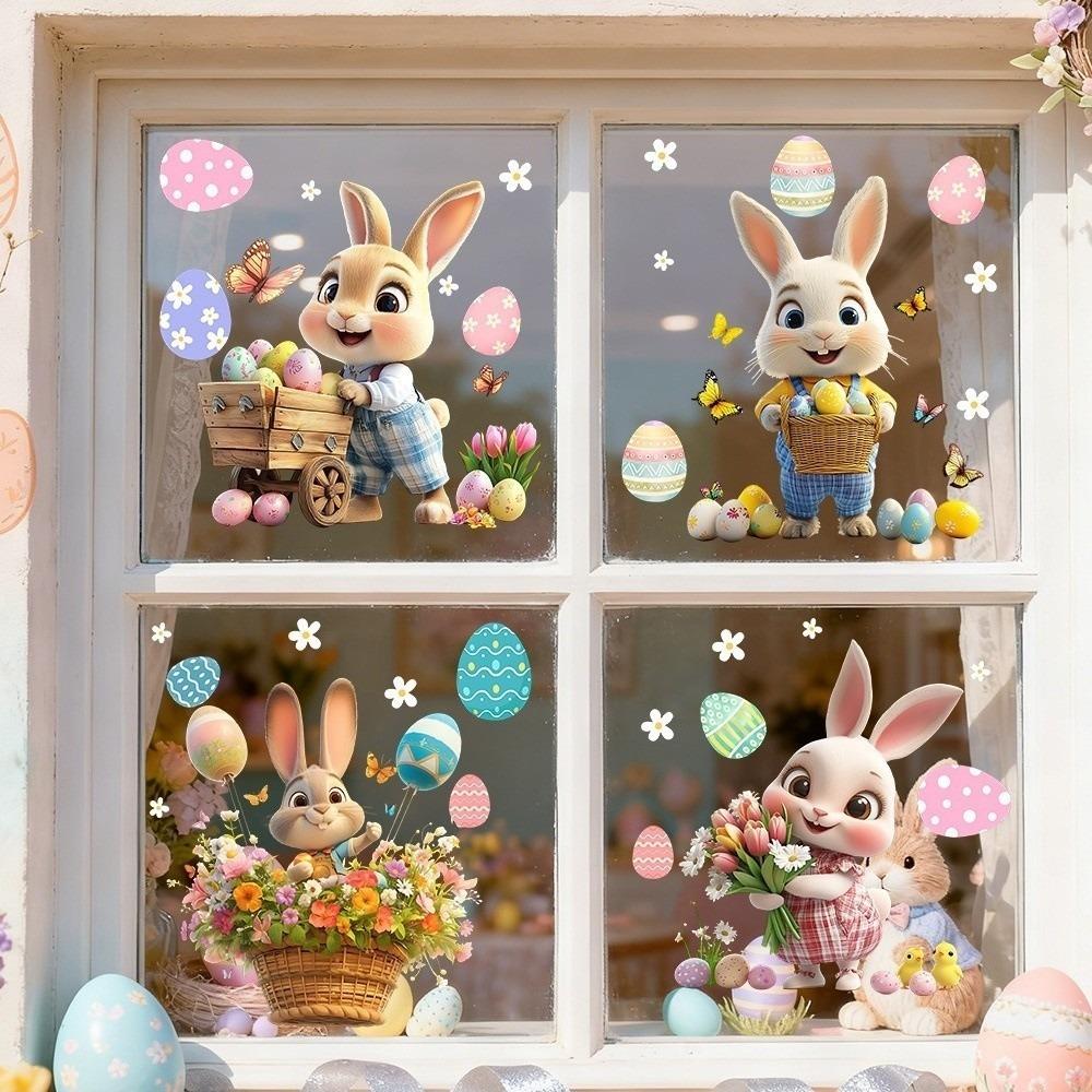 PVC Wall Stickers Self-Adhesive Festival Party Sticker New Flower Rabbit Sticker  Wall Decoration