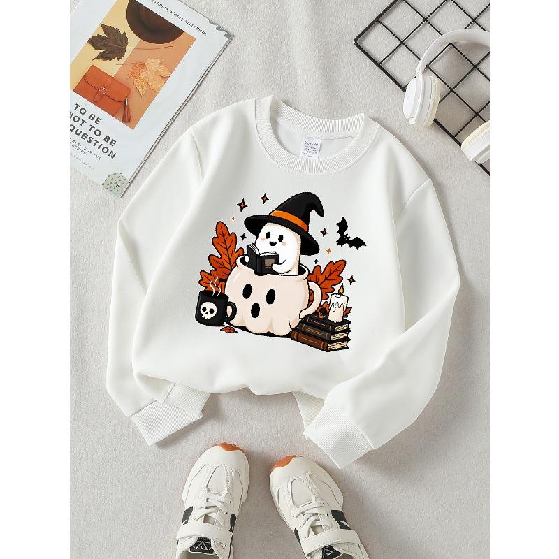 Halloween Sweatshirt met Lange Mouwen voor Meisjes, Casual Top met Ronde Hals en Leuke Print, Herfstkleding voor Kinderen, Geschikt voor Trick-or-Treat Feesten en Halloween