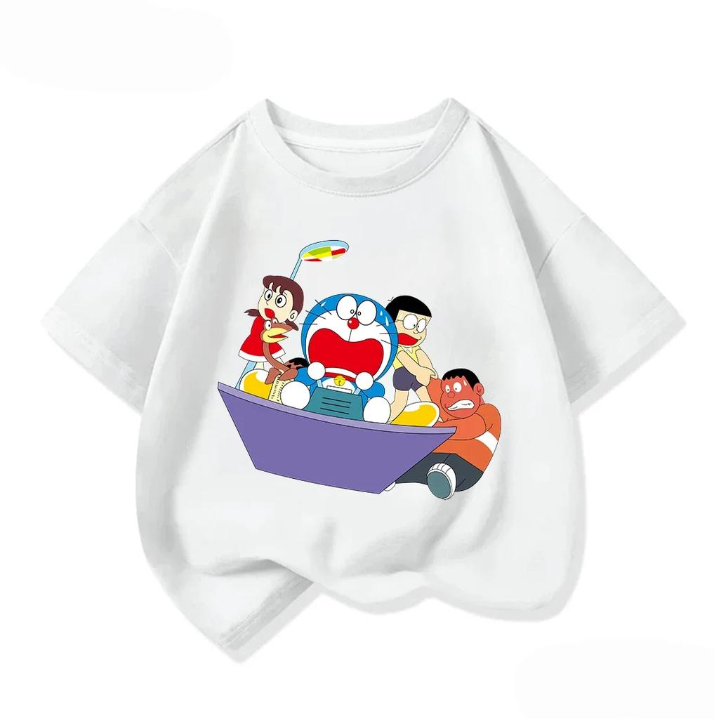 Summer Cute Short Sleeve Tee Children Lovely Cartoon Print Fashion Street Style Tops Doraemon Boys Girls Clothes 314Y