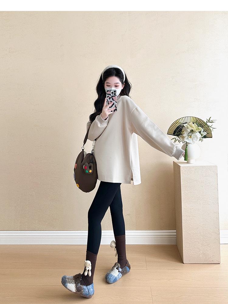 Plus Size Maternity Sweatshirt Set: Medium-Length, Loose Fit for Spring & Autumn