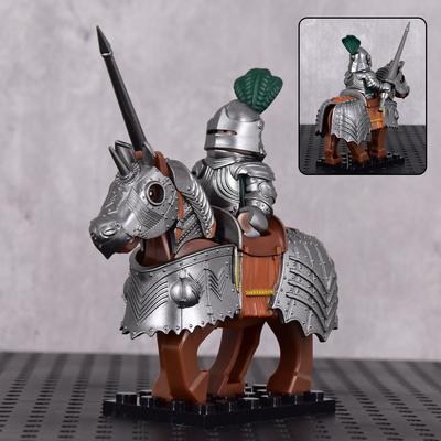 Gothic Style Multiple Colors Knight On Warhorse, Detailed Armor Horse Trappings Building Block Toy Perfect for Medieval