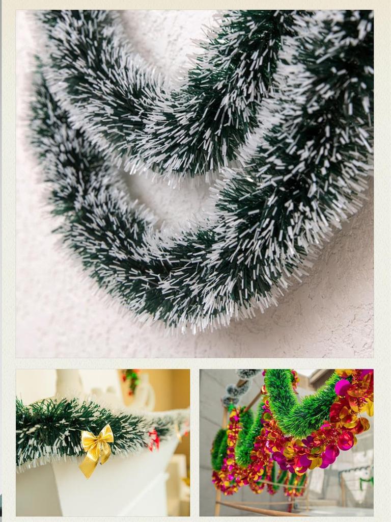 10m Dark Green Tinsel Ribbon & Feather Boa Christmas Tree Ornaments Set