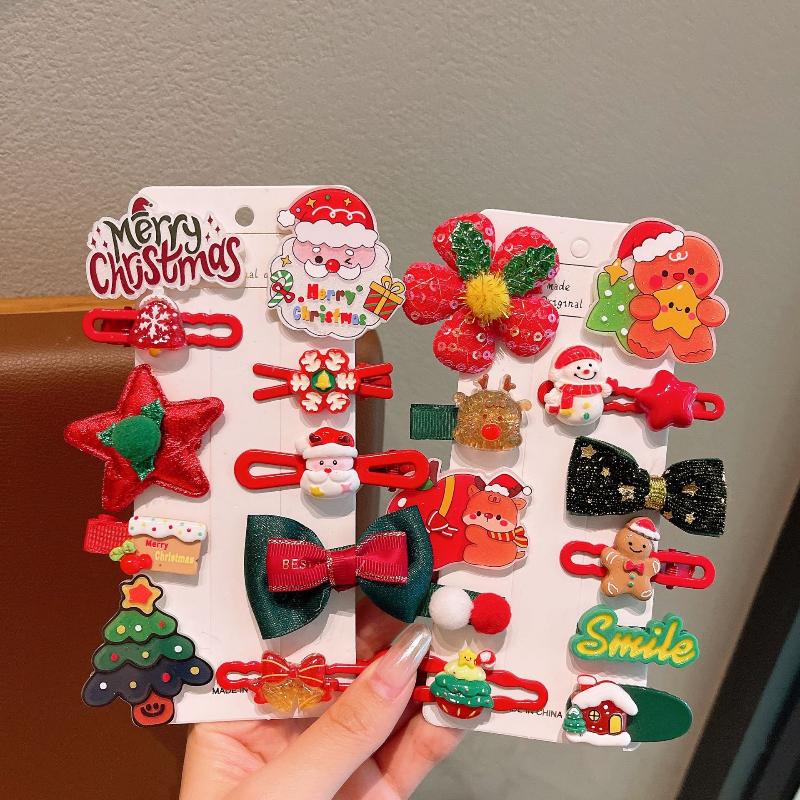 .1Set Christmas Hair Clip Set Cute Santa Claus Christmas Tree Snowflake Hairpin Children Hair Accessories New Year Gifts