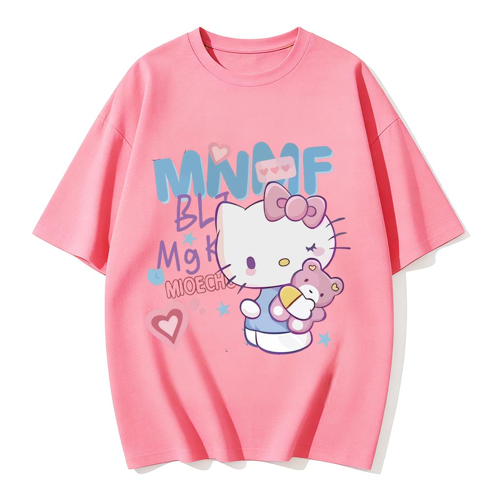 2026 New Cute Kitty Cat Print Teddy Bear Tshirt Set Casual Familystyle Clothing Parentchild Tshirt Top