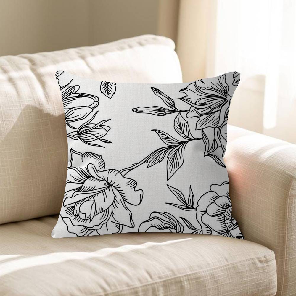 Black  White Floral Pattern Pillow Cover Sofa Cushion Cover Home Room Decoration Children Gift