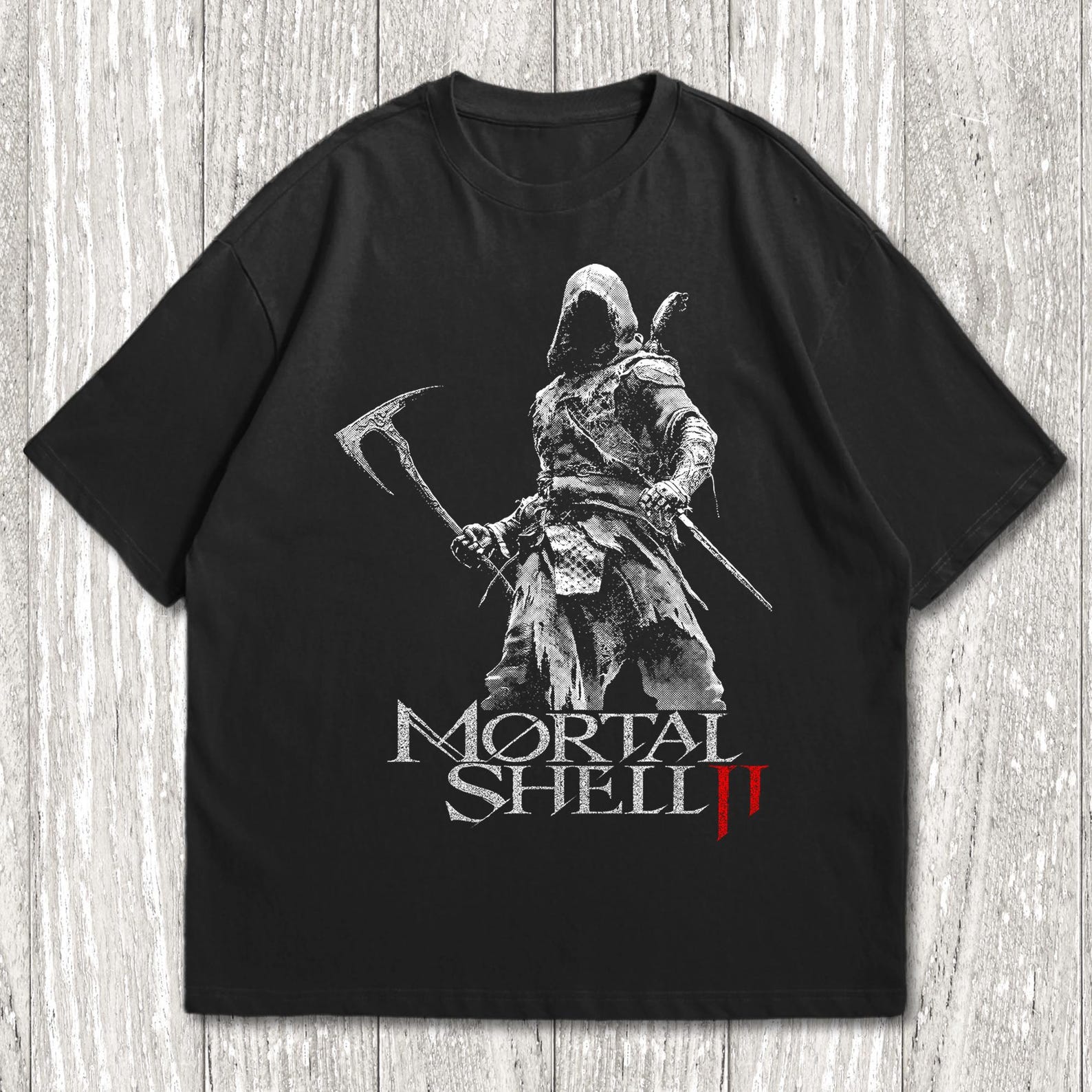 Mortal Shell 2 Shirt, Dark Fantasy Graphic Tee, Soulslike Gaming T-Shirt, Hooded Knight Gamer Gift, Action RPG Video Game Apparel L