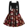 Women's Fashion Retro Long-sleeved Square Collar Christmas Printed Evening Dress