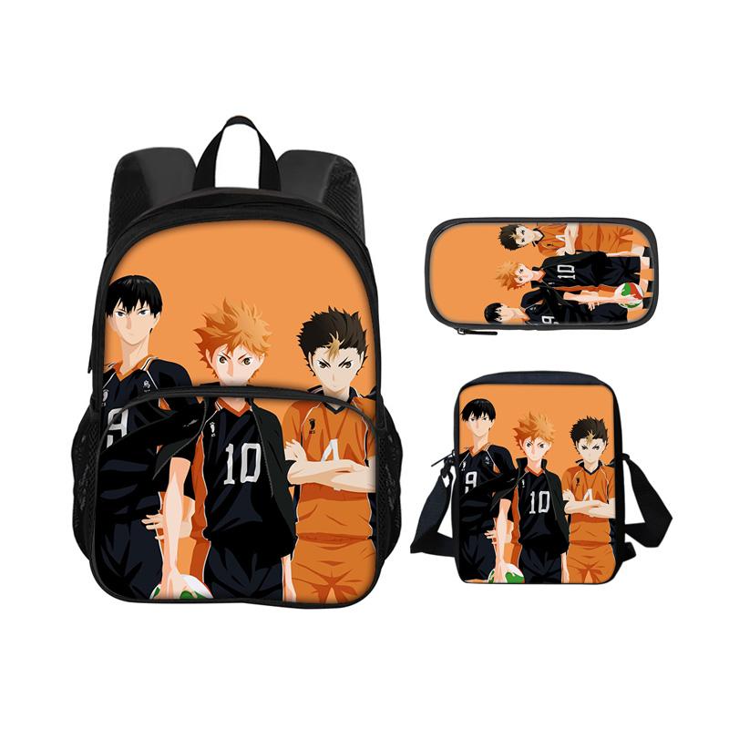 Haikyuu Round Front Carrier, Daily Pack, Pen Bag, Ice Bag, 3Pcs Set Patterned New Style, Best Birthday Gift for School Boys Plus Girls