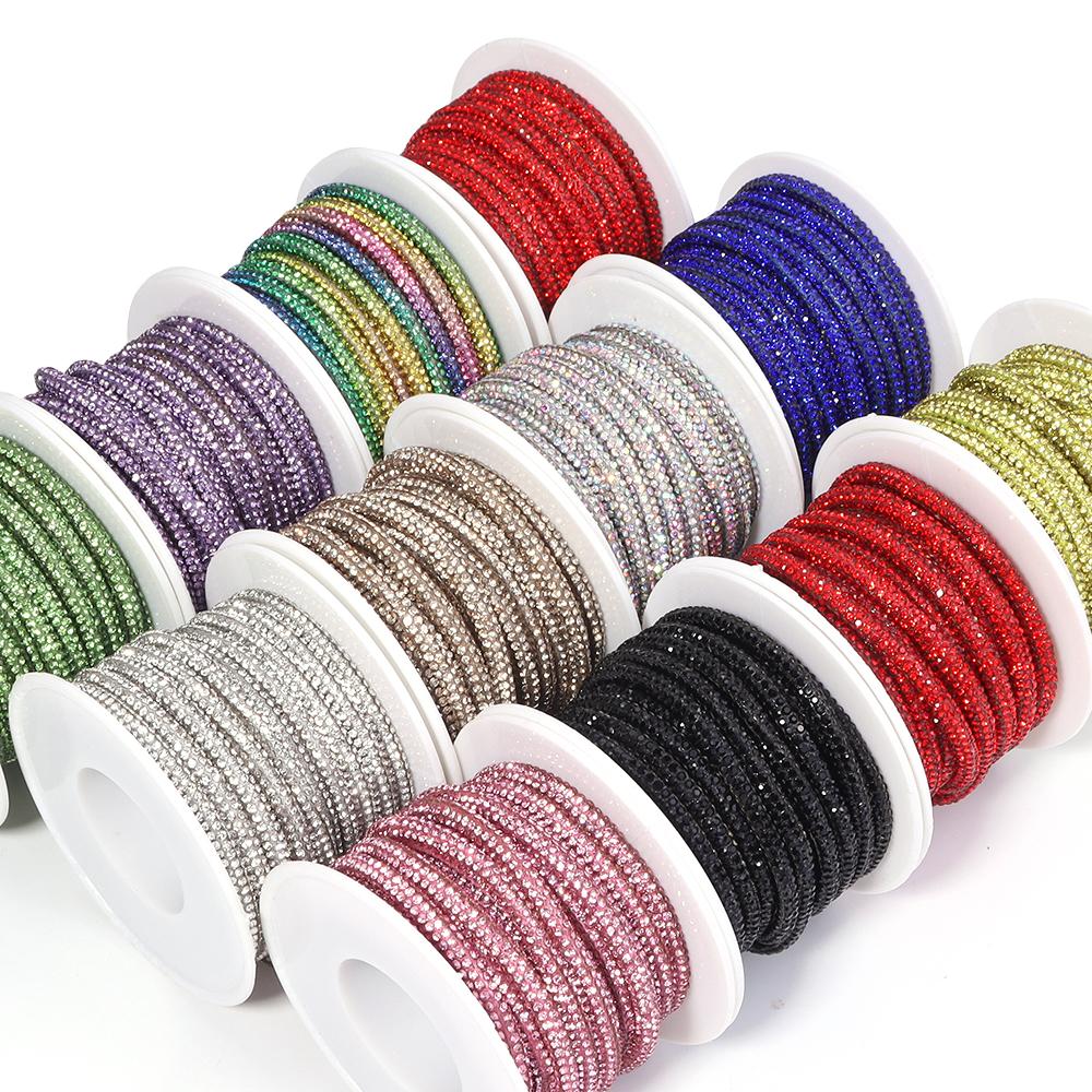 5Yards/Lot 4mm Glass Rhinestones Rope Round Tube Glitter Diamond Cord For DIY Jewelry Making Headwear Shoelace Decoration