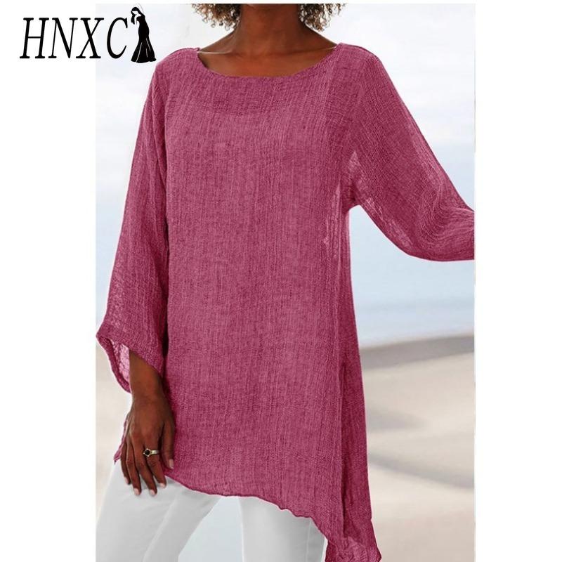 HNXC Damenmode Lässig Einfarbig Druck Rundhalsblusen & Hemden L rosa