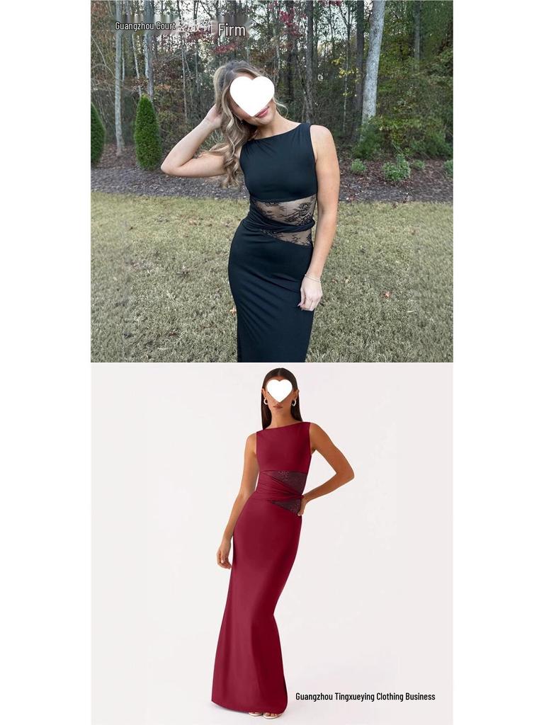 European Spring Style Lace Patchwork Backless Dress