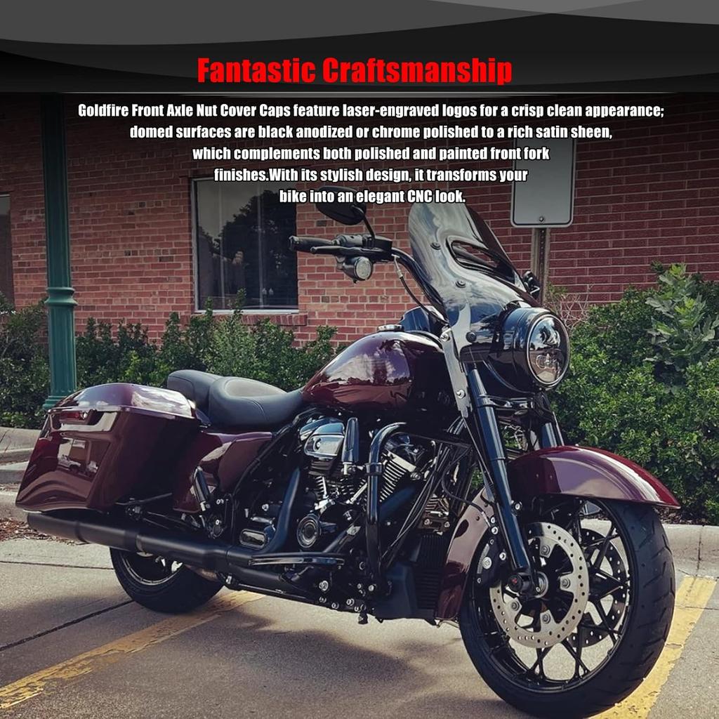 Goldfire Front Axle Bolt Covers, Black Billet 3D Machined Skeleton Skull Axle Covers Wheel Axle Caps Compatible for Harley 2002-2023 Harley Softail