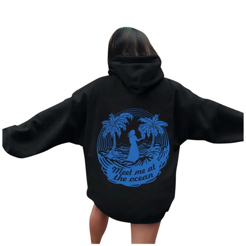 Damen Kapuzenpullover mit langen Ärmeln, tief angesetzten Schultern und Rippstrick (XS-5XL) - Modischer Pullover mit Aufdruck Sportbekleidung