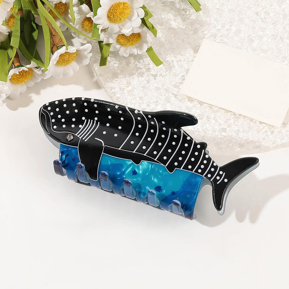 Kreatywne niebieskie wieloryby delfiny octanowe spinki do włosów damskie kreskówkowe spinki rekiny tył głowy klips do kucyka akcesoria do włosów