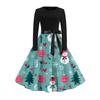Women's Fashionable And Elegant Autmn And Winter Long-sleeved Round Neck Christmas Print Dress
